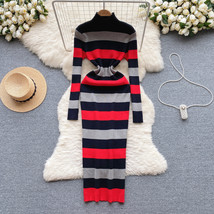 Knitted Dress Women&#39;s Mixed Color Stripe - £25.94 GBP