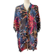 Say What Tropical Fringe Kimono One Size Multicolor Black Beach Festival Travel - £11.74 GBP