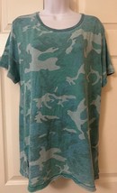 Free People Faded Green Camo Raw Hem Relaxed  T-Shirt Size Medium NWOT - $19.98