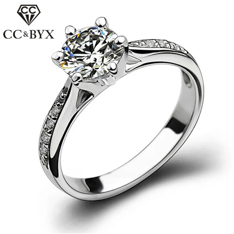 Jewelry Rings For Women Silver Plated Bridal Wedding Zirconia Round Stone Ring B - £13.36 GBP