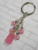 Gummy Bear Crystal Glass Pearl Beaded Handmade Keychain Split Key Ring Pink - £11.66 GBP