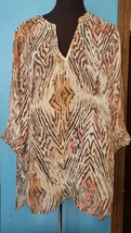 Chicos Travelers Collection Sheer Blouse Animal Aztec Print Roll Sleeve Sz 1 Med - £19.65 GBP