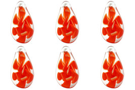 Red Lampwork Glass Pendant Bead Teardrop Flower - Pack of 6 - £13.58 GBP