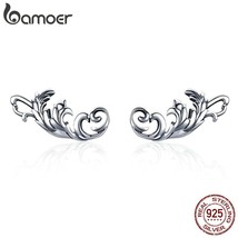 BAMOER Vintage 925 Silver Retro European Stud Earrings Twisted Line Women Earrin - £15.80 GBP