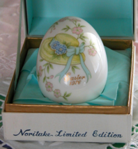 1976 Noritake Bone China Easter Egg, Straw Hat With Ribbon, 6th Limited ... - $14.00