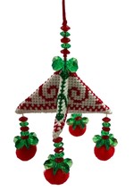 Vintage Christmas Tree Ornament Cross Stitch Triangular Pyramid Handmade 3 Inch - £7.94 GBP