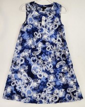 AB Studio Dress Womens Small Blue White Tie Dye Paisley Swing Coverup Mini - £30.16 GBP