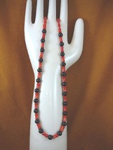 (v30-71) 18&quot; long 10x5 red Bamboo coral + black onyx beaded Necklace JEWELRY - £47.98 GBP