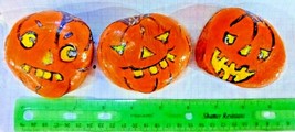 3 of Hand painted original River Rock Stones Glow in dark 3 Halloween Pumpkins! - £10.30 GBP