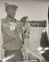 Vintage Photo  Man Fishing Lake Big Fish Black &amp; White 1960’s  8x10 - £9.22 GBP