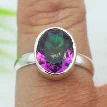 Silver Mystic Topaz Ring 925 Sterling Handmade Gemstone Jewelry Gift For Women - £20.06 GBP