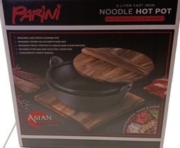 Parini 2 Liter Cast Iron Noodle Hot Pot with Wooden Lid and Trivet  - £17.26 GBP