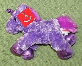 Aurora World Mini Flopsies 6&quot; Purple Unicorn With Hang Tag Shiny Horn Plush Toy - £6.46 GBP
