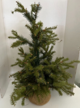 Bristle Pine Christmas Tree in Burlap Base - 24&quot; Centerpiece Table top VTg - £35.97 GBP