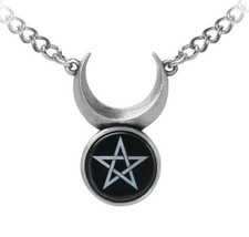 Alchemy Gothic Sin-Horned God Pendant Black Pentagram Crecent Moon Wicca... - $20.45