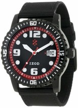 NEW IZOD IZS3/3 Mens Red Outer Ring Dial Black Luminous Analog Nylon Sport Watch - £33.19 GBP