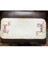 Vintage Embroidered White Cotton Table Runner 37X14” - £6.99 GBP