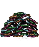 100 of I Am Strong I Am Brave I Am Loved I Am Enough Wristband Bracelet - £46.19 GBP