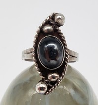 Vintage Sterling Silver 925 Ring SIZE 4 - Black Glass or Stone 2 Grams - £24.96 GBP