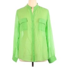 Erin Fetherston Long Sleeve Neon Green Silk Blouse Button Down Shirt Siz... - £44.14 GBP