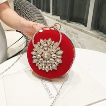 Velvet Women Red Color Evening Bags Flower s Party Handbags Ball Circular Design - £76.74 GBP