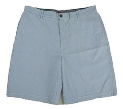 IZOD Flat Front Blue &amp; White Stripe Shorts Men&#39;s Waist 38 Inseam 10&quot; 100... - $19.80
