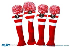 3 5 7 X Classic RED WHITE KNIT POM golf club Headcover vintage Head covers Set - £32.50 GBP