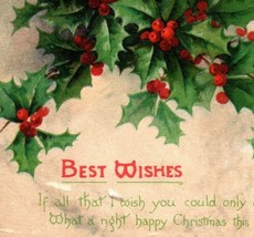 1915 Christmas Greeting Best Wishes Postcard Holly Berries Gibson Lines Art Pub - £3.89 GBP
