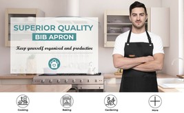 Chef Apron, Cotton &amp; Polyester, Adjustable, Professional, Kitchen, Black - £12.66 GBP