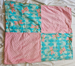 Handmade Baby Quilt Pink Minky Blue Dragonfly Fleece Blanket Play Mat Co... - $29.69