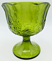 Avocado Green Depression Glass Pedestal Candy Dish Grapevine Design - £15.02 GBP