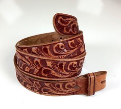 Vintage Brown Leather Belt w/ Hand Tooling Mens Sz 46 No Buckle - £20.59 GBP