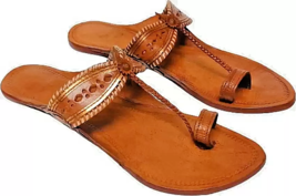 Women Girls Kolhapuri Leather Chappal ethnic flat Jutti US Size 6-11 ST60 - £30.23 GBP