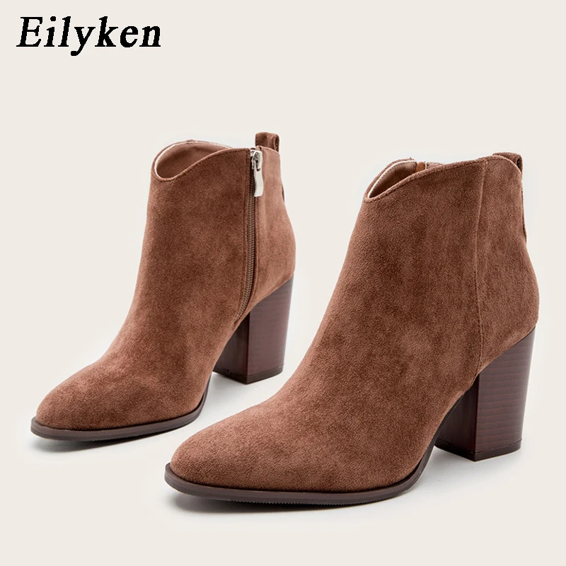 Eilyken 2023 Autumn   Ankle Boots Women High Heel Side zipper High top Stacked B - £39.19 GBP