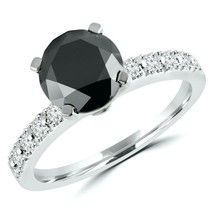 3.25 ct 14K White Gold Round AAA Halo Black Enhanced  Diamond Engagement Ring - £600.47 GBP