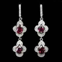 2.30 Ct Pear Cut Pink Rhodolite and Round CZ Drop Earrings 14K White Gold Plated - £96.40 GBP