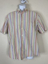 Land&#39;s End Men Size M Colorful Striped Textured Button Up Shirt Short Sl... - £5.81 GBP