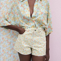 Zara Denim Floral The 90&#39;s Shorts High Waisted sz 8 - $29.02