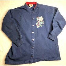 Vintage Morning Sun Sweatshirt Womens Large Petite Navy Blue Birds Cardi... - $11.78 CAD