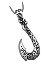 Fish Hook Pendant Necklace - Hawaii Fishing Carved Bone Fish - £37.26 GBP