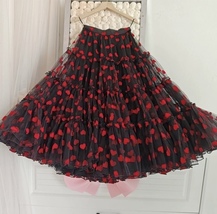 BLACK Layered Tulle Midi Skirt Heart Pattern Women Romantic Holiday Tulle Skirt image 3