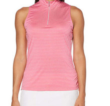 PGA TOUR Womens Striped Quarter Zip Top Size Medium Color Carmine Rose - £31.58 GBP