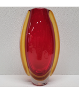 Heavy Glass Art Decorative Vase Red Yellow 8.75&quot; - £114.75 GBP