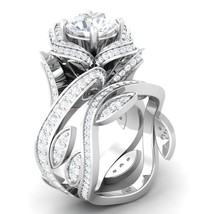 Round Cut 3.50Ct Diamond 14K White Gold Lotus Engagement Ring Bridal Set Size 9 - £276.07 GBP