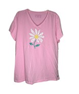 Life Is Good Womens Tshirt Pink 2XL Daisy Flower Graphic Crusher Tee V Neck - $18.81