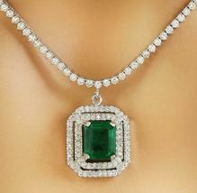 10.50Ct Emerald &amp; Diamond Necklace With Pendant 14k White Gold Over 16.5inch - £247.37 GBP