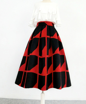 Winter Red Black Midi Party Skirt Women Plus Size Woolen Pleated Skirt image 4