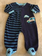 Rene Rofe Baby Blue Striped Gray Cars Fleece Long Sleeve Pajamas 6 Months - $4.90