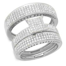 Silver 1.1ct Unisex Engagement Wedding Band Trio Ring Set Simulated Diamond - $350.60