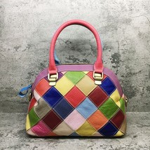 Multicolor Leather Patchwork Handbag Fashion Shell Shape Cow Leather s Patchwork - £76.72 GBP
